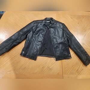 Rijing Black Faux Leather Moto Jacket,L